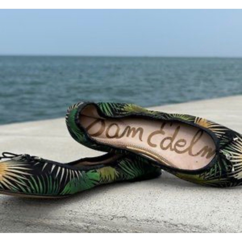 Sam Edelman Felicia Tropical Palm Floral Ballet Flats Green Yellow 8M